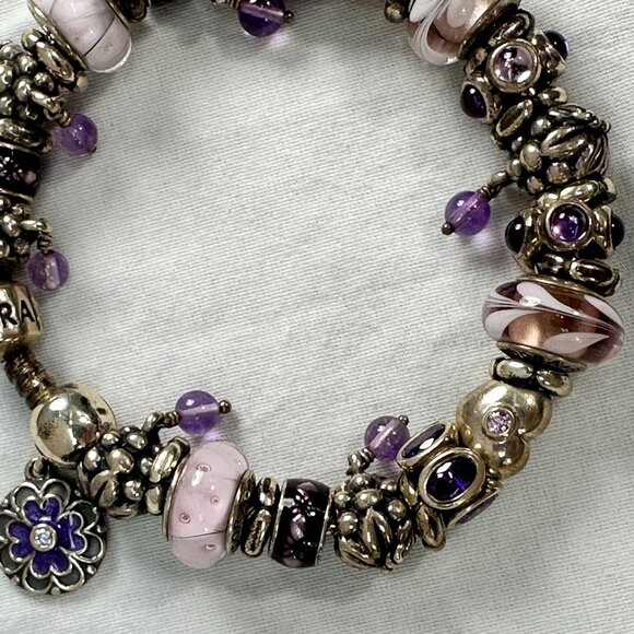 Rare Pandora Loaded 33 Bead Charm Swirl CZ 925 Sterling Silver Bracelet - Picture 9 of 9